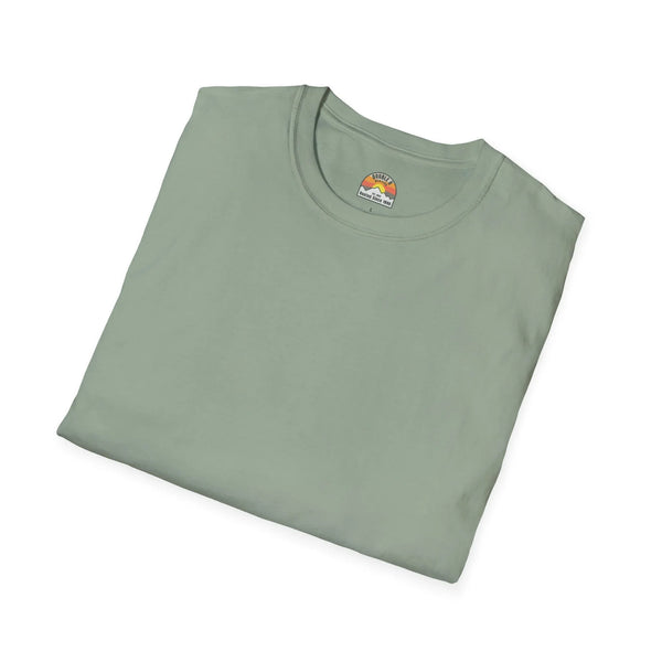 Sage green heavy cotton T-shirt, crew neck, small round chest label