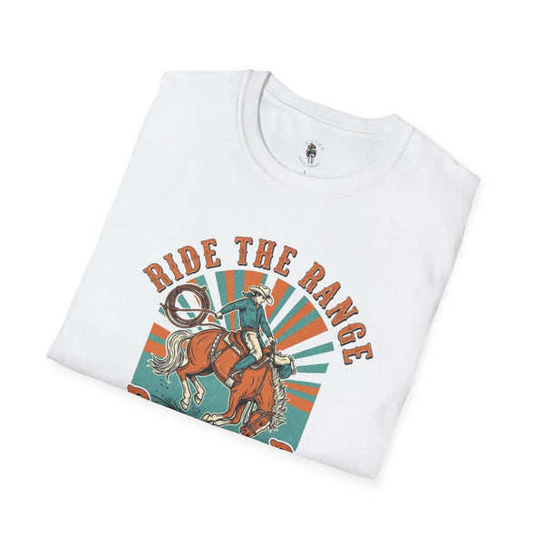 White western graphic t-shirt with cowboy on horseback front print