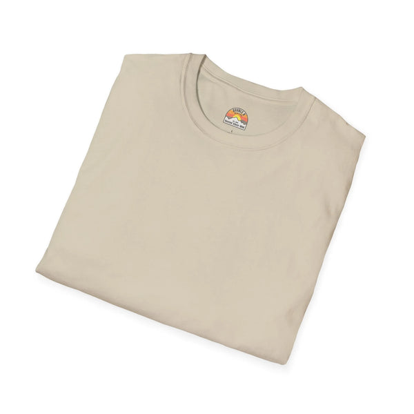 Heavy cotton T-shirt, tan, crew neck with small chest logo label.