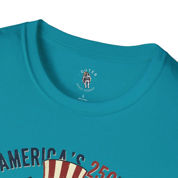 Teal crewneck T-shirt collar logo and partial western bison graphic
