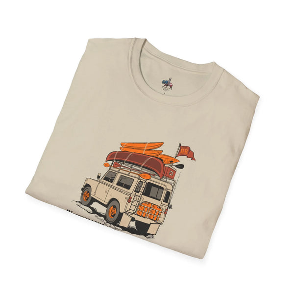 Sand crew-neck T-shirt with colorful off-road truck graphic on chest