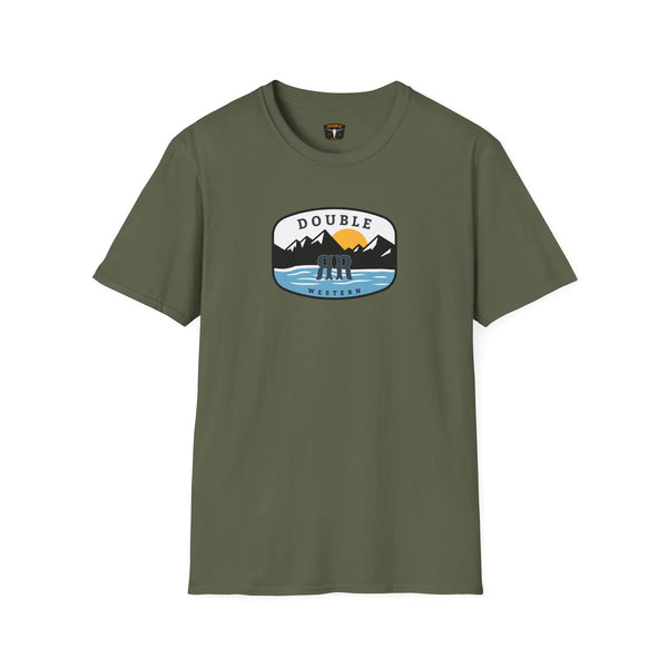 Olive green crew-neck western T-shirt with Double R Western logo chest print