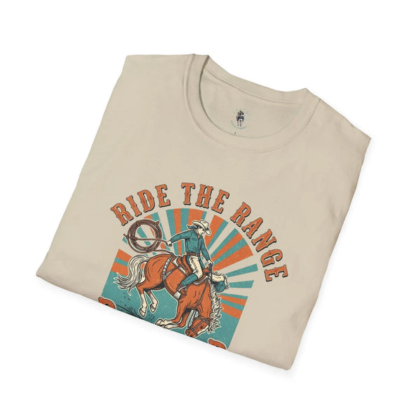 Beige western graphic t-shirt with cowboy on horseback front print