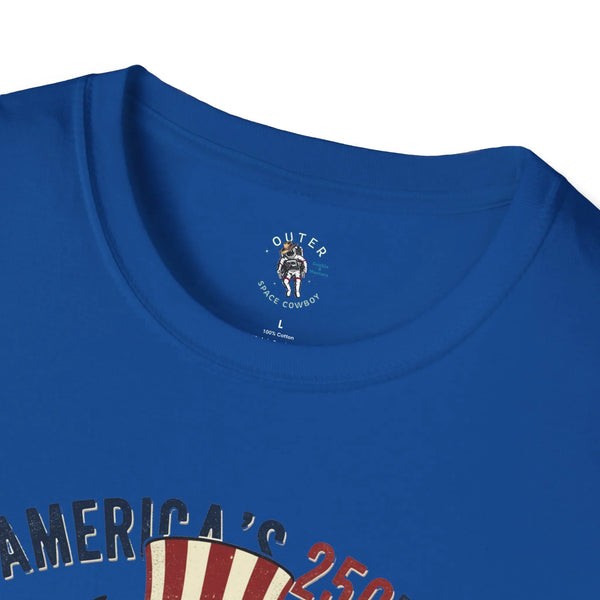 Royal blue crewneck T-shirt collar logo and partial western bison graphic
