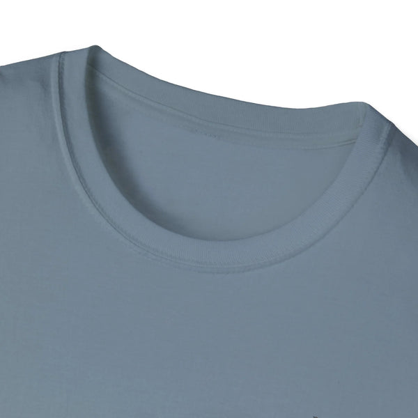 Stone blue crewneck T-shirt with ribbed collar and plain front upper panel