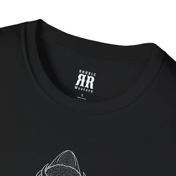 Black crew-neck tee with Double R western label and bison graphic detail