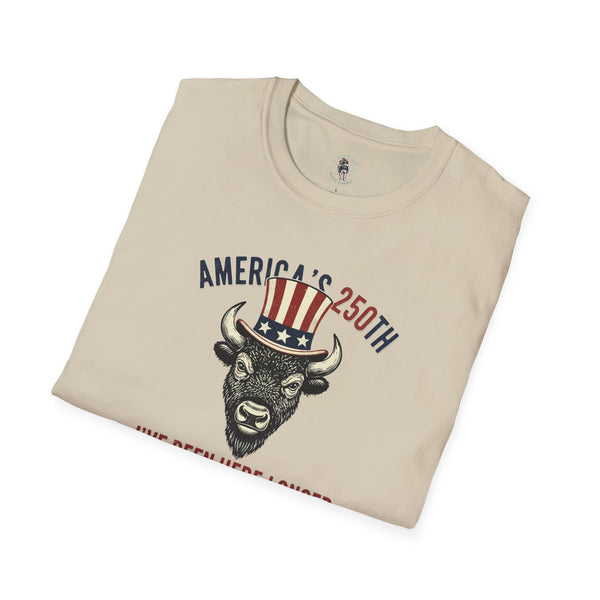 Bison Uncle Sam Western Graphic T-Shirt in Sand, folded view
