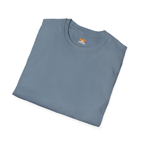 Heavy cotton T-shirt, blue-gray, crew neck with small chest logo label.