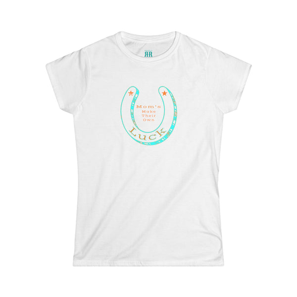 Double R Western Mom’s Make Their Own Luck t-shirt, white, front view, horseshoe western graphic
