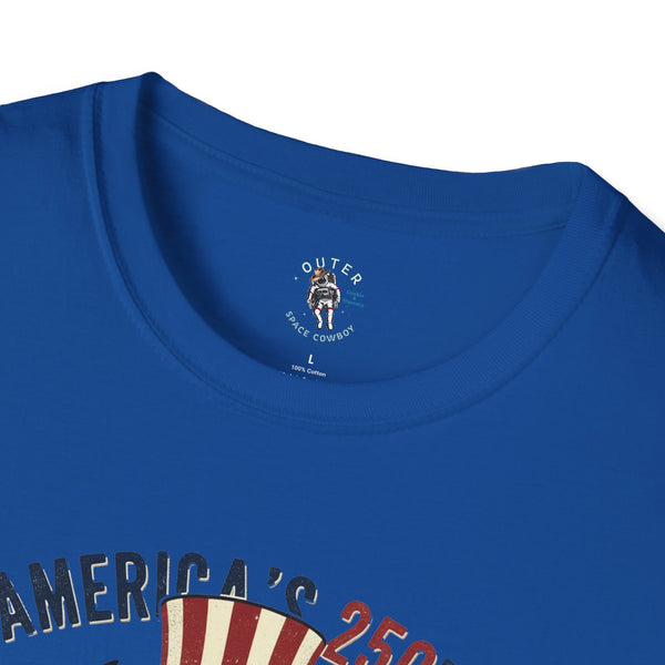 Bison Uncle Sam Western Graphic T-Shirt in Royal, neck label detail