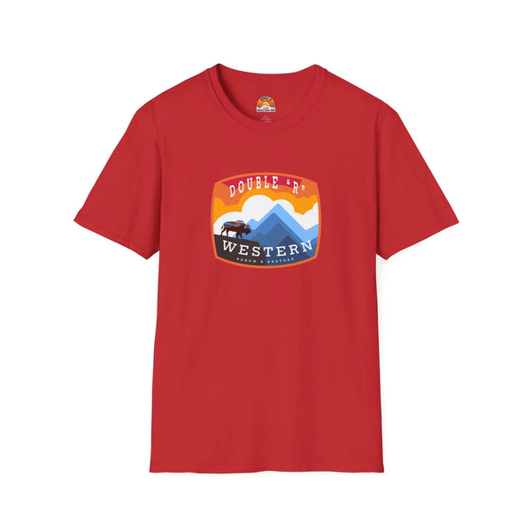 Red graphic T-shirt with western logo print on the chest