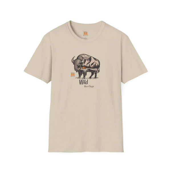 Sand beige western graphic T-shirt with bison and 'Wild Heritage' print
