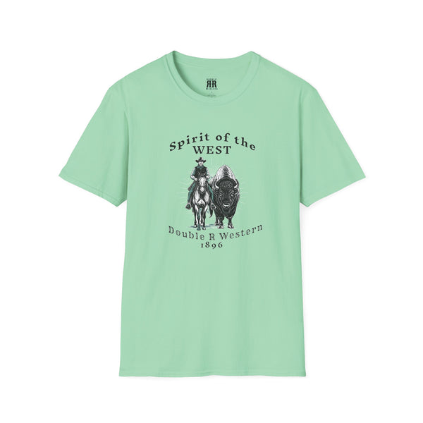 Spirit of the West Western Wear Graphic T-Shirt in Mint Green, front view