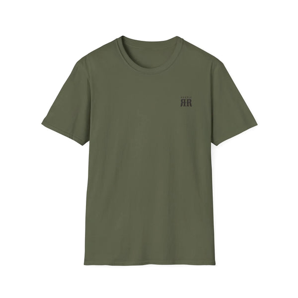 Military green crewneck tee with small HR logo on chest