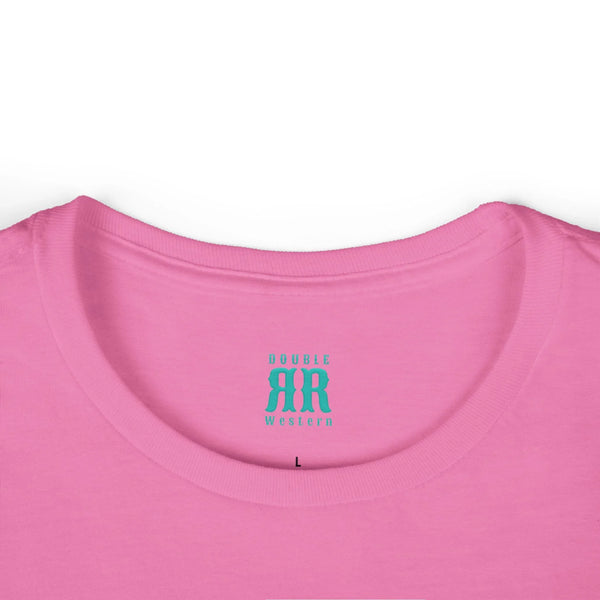 Pink T-shirt neckline with Double RR Western logo and size L tag
