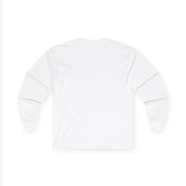 White long-sleeve crewneck T-shirt, blank back view