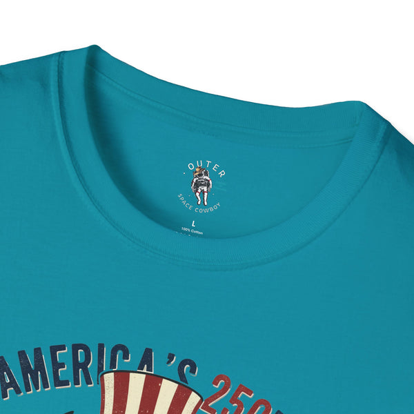 Bison Uncle Sam Western Graphic T-Shirt in Tropical Blue, neck label detail