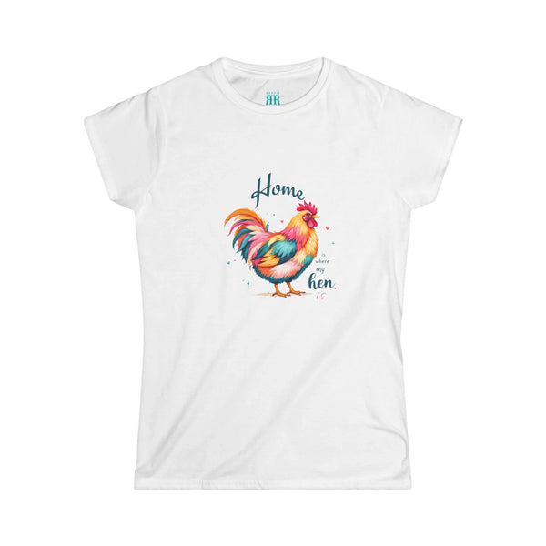 White western graphic T-shirt with colorful rooster and 'Home ... hen' text