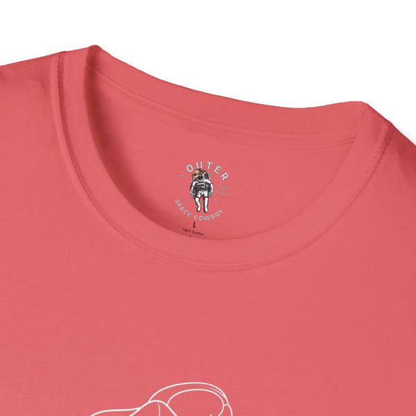 Spirit Line Bull Unbreakable Charge Western Wear Graphic T-Shirt in Coral Silk, collar detail
