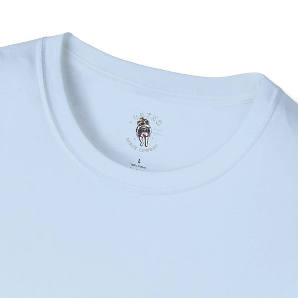 Light blue heavy cotton T-shirt with small chest logo and size tag