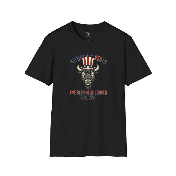 Men's western graphic t-shirt, black with bison Uncle Sam-style emblem and text print