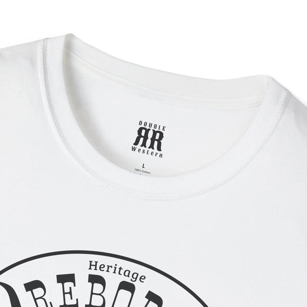 White T-shirt with AR logo label at neckline and partial REBORN circular chest print