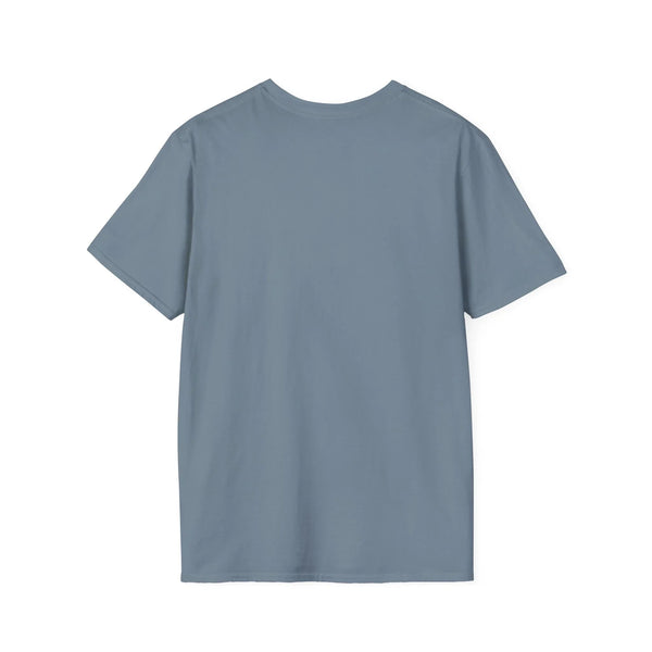 Blue-gray crewneck t-shirt with plain front and short sleeves