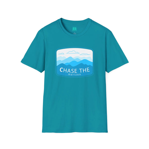 Teal softstyle western wear T-shirt with mountain 'CHASE THE' graphic