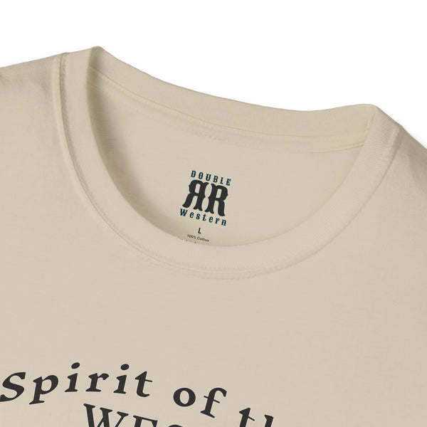 Spirit of the West Western Wear Graphic T-Shirt in Sand, neck label detail
