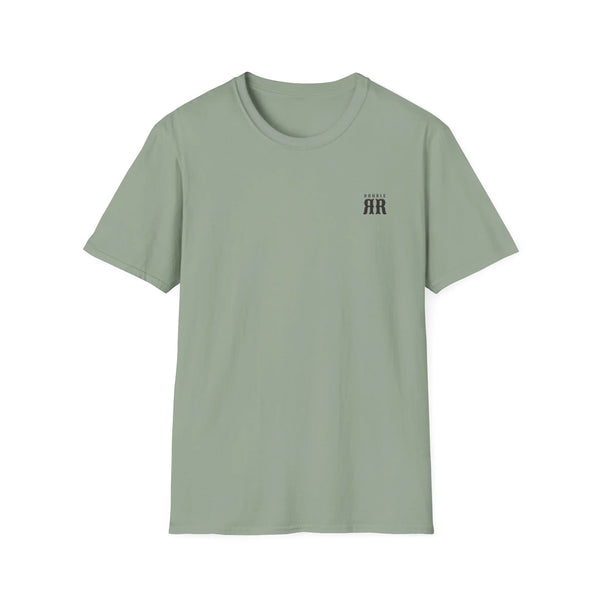 Sage green crewneck tee with small HR logo on chest