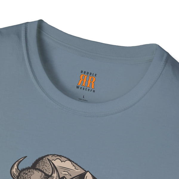 Light blue crewneck T-shirt with AR Western logo and partial bison graphic