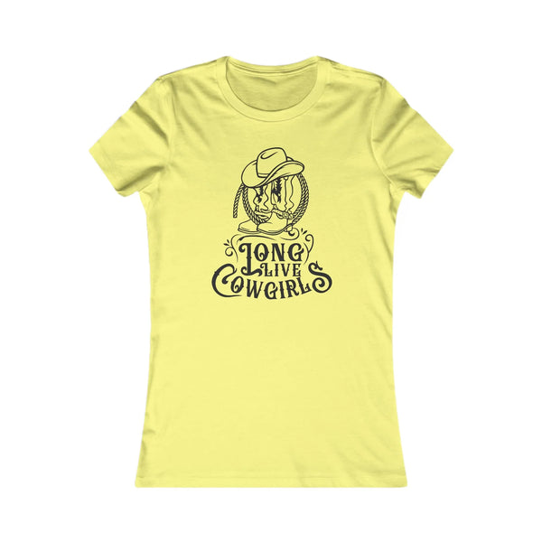 Lime yellow graphic t-shirt with cowgirl hat and “LONG LIVE COWGIRLS” text