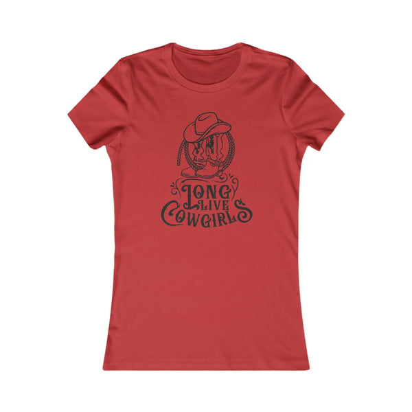 Red graphic t-shirt with cowgirl hat and “LONG LIVE COWGIRLS” text