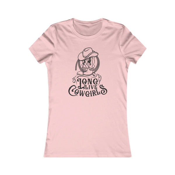 Pink graphic t-shirt with cowgirl hat and “LONG LIVE COWGIRLS” text