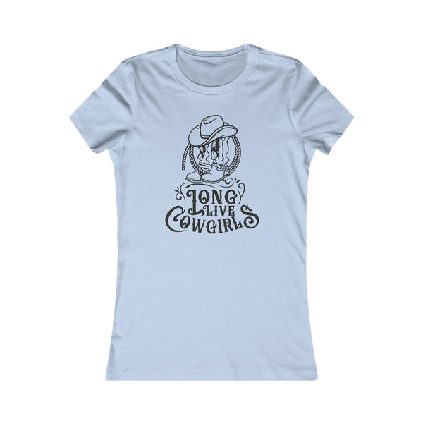 Light blue graphic t-shirt with cowgirl hat and “LONG LIVE COWGIRLS” text