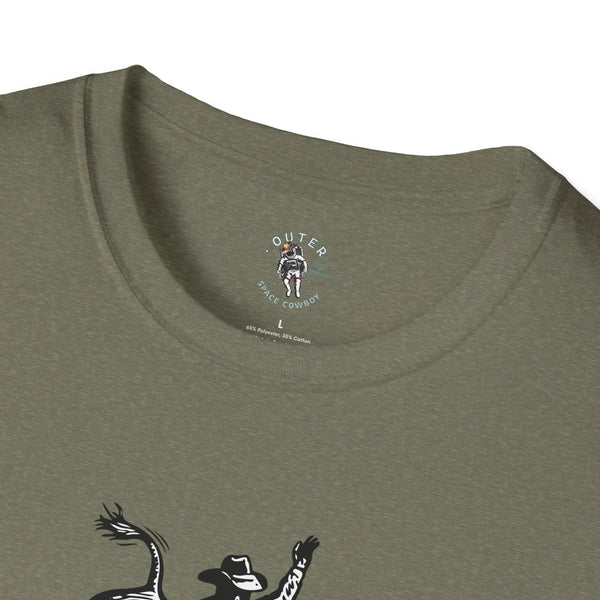 Men's western T-shirt back collar logo graphic reading Outer Space Cowboy