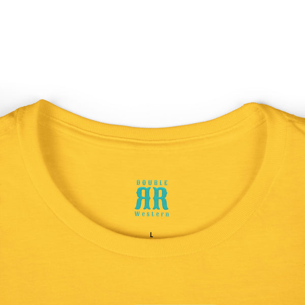 Double R Western Mom’s Make Their Own Luck t-shirt, daisy yellow, collar detail, neckline stitching