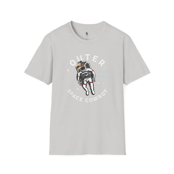 Light gray T-shirt with astronaut cowboy logo graphic on the chest