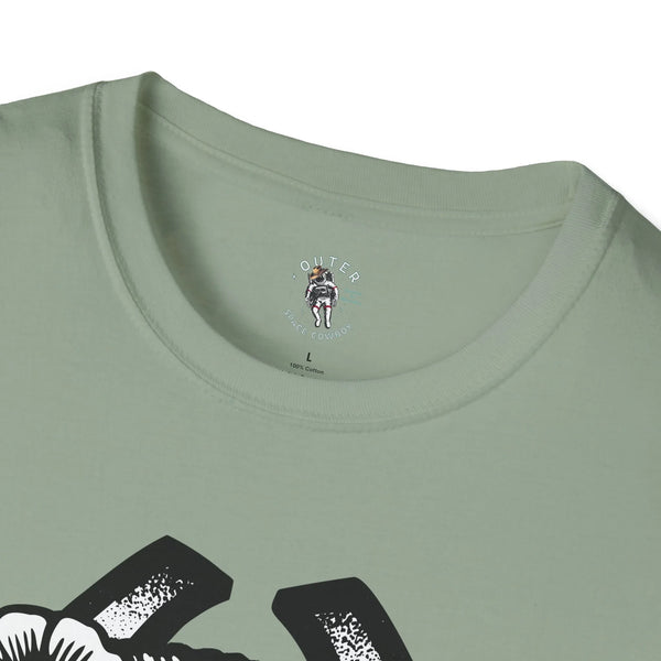 Green cowgirl graphic T-shirt, crew neck and small chest logo