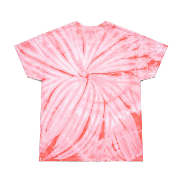 Coral tie-dye T-shirt with spiral pattern