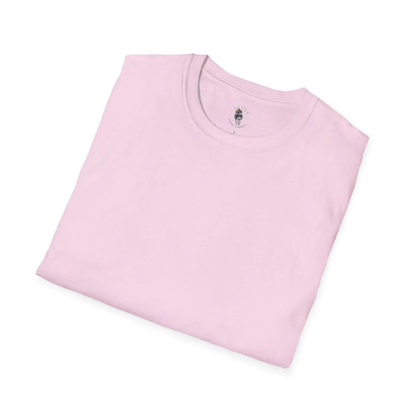 Light pink crew-neck heavy cotton tee with small chest logo.