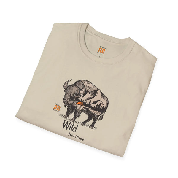 Sand western wear T-shirt with bull head graphic and Wild Heritage text
