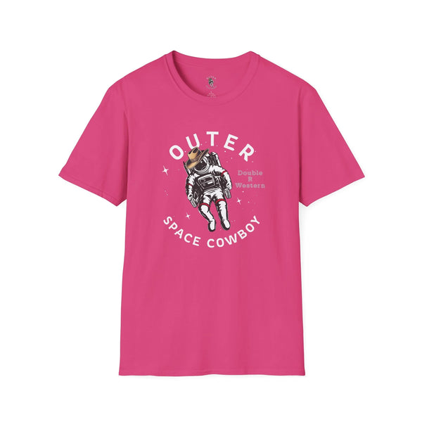Pink T-shirt with astronaut cowboy graphic and crew neck