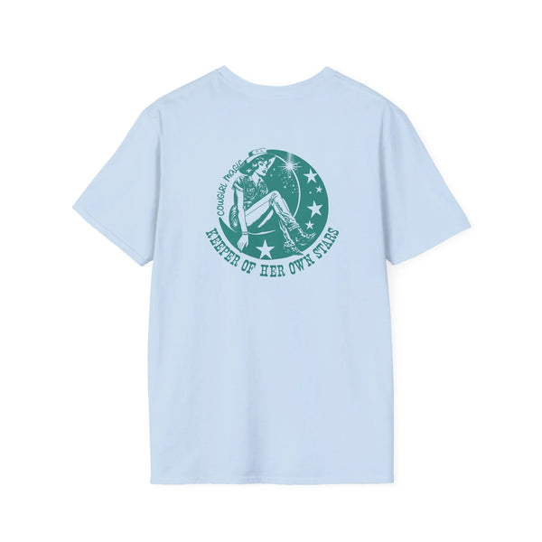Light blue heavy cotton T-shirt with large center graphic print