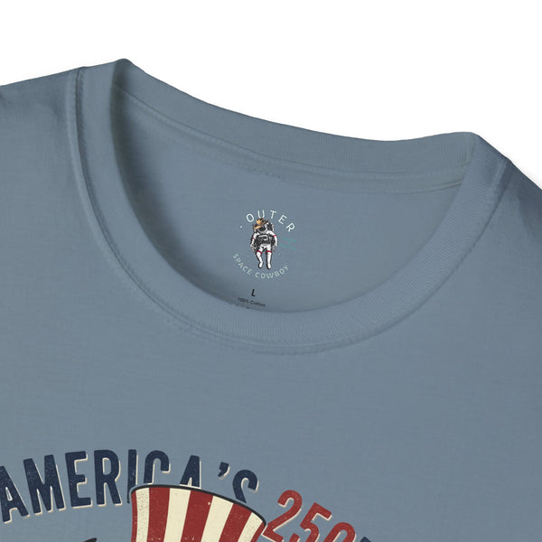Bison Uncle Sam Western Graphic T-Shirt in Stone Blue, neck label detail