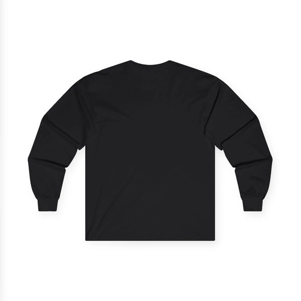 Black long-sleeve crewneck T-shirt, blank back view