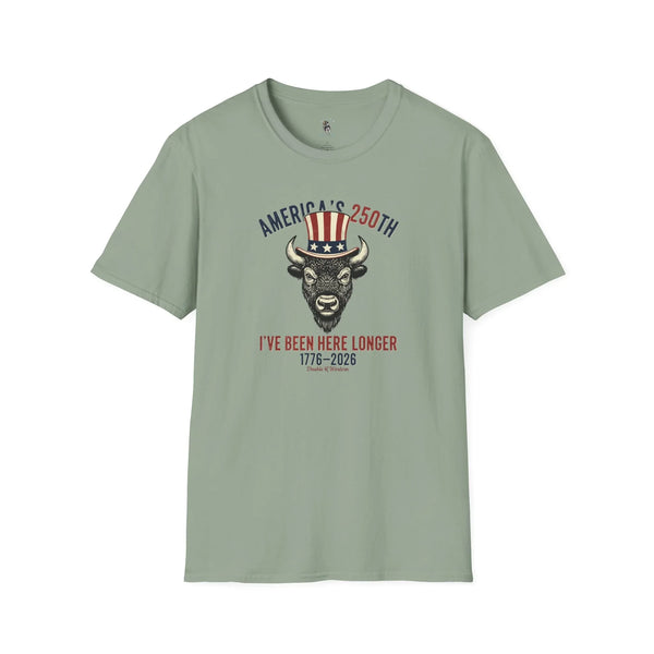 Men's western graphic t-shirt, sage green with bison Uncle Sam-style emblem and text print
