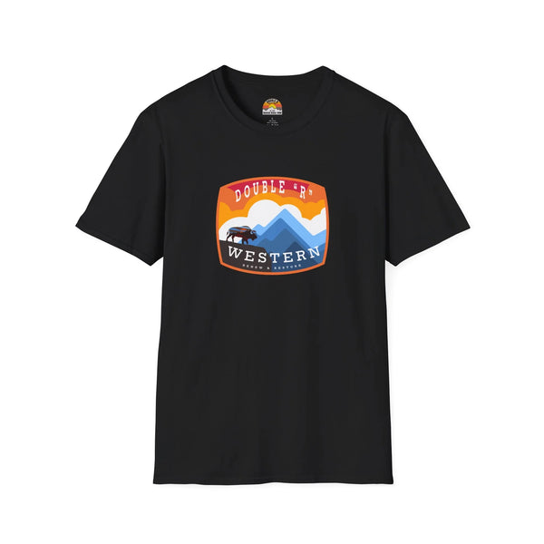 Black graphic T-shirt with western logo print on the chest