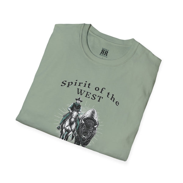 Spirit of the West Western Wear Graphic T-Shirt in Sage, folded view