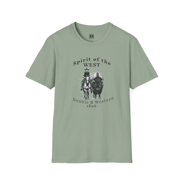 Spirit of the West Western Wear Graphic T-Shirt in Sage, front view